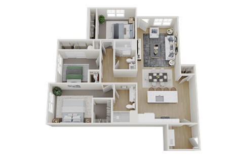 Floor plan for 3 beds, 2 baths, 1354 sqft